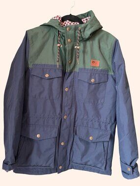 Picture Organic Clothing Hooded Jacket Green Blue Colorblock Outdoor Utility Coa